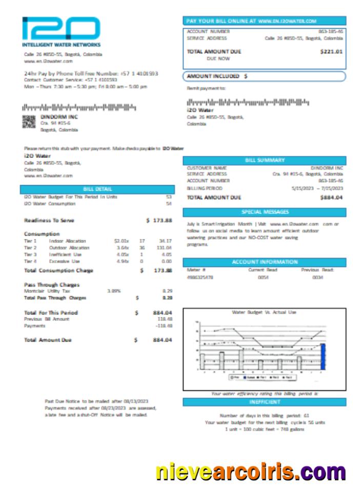 i2O Water (Colombia) utility business bill